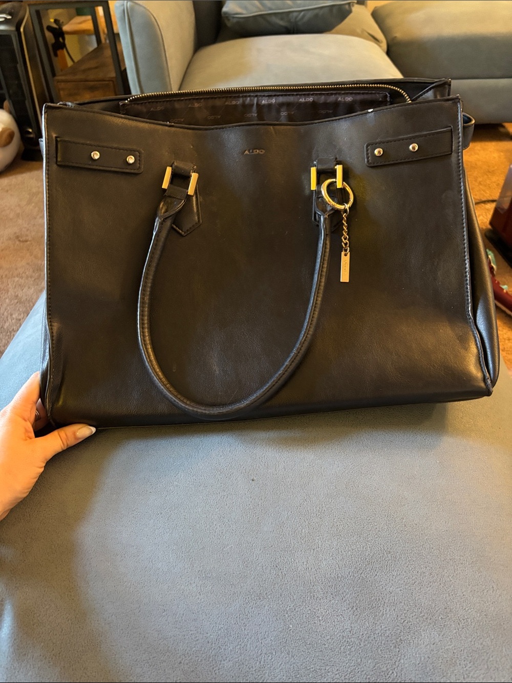 #249 Aldo Black Tote with Gold Hardware Charm